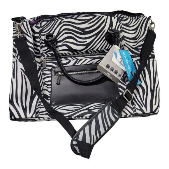 CALPAK Zanny Carry On Bag Zebra Animal Print Rolling Tote Collection Laptop NWT - Picture 5 of 8